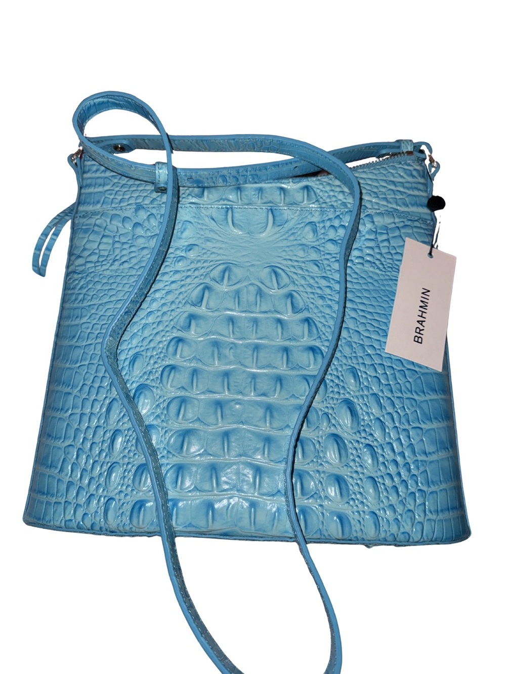 Brahmin Blue Katie Croc-Embossed Leather Crossbody Bag